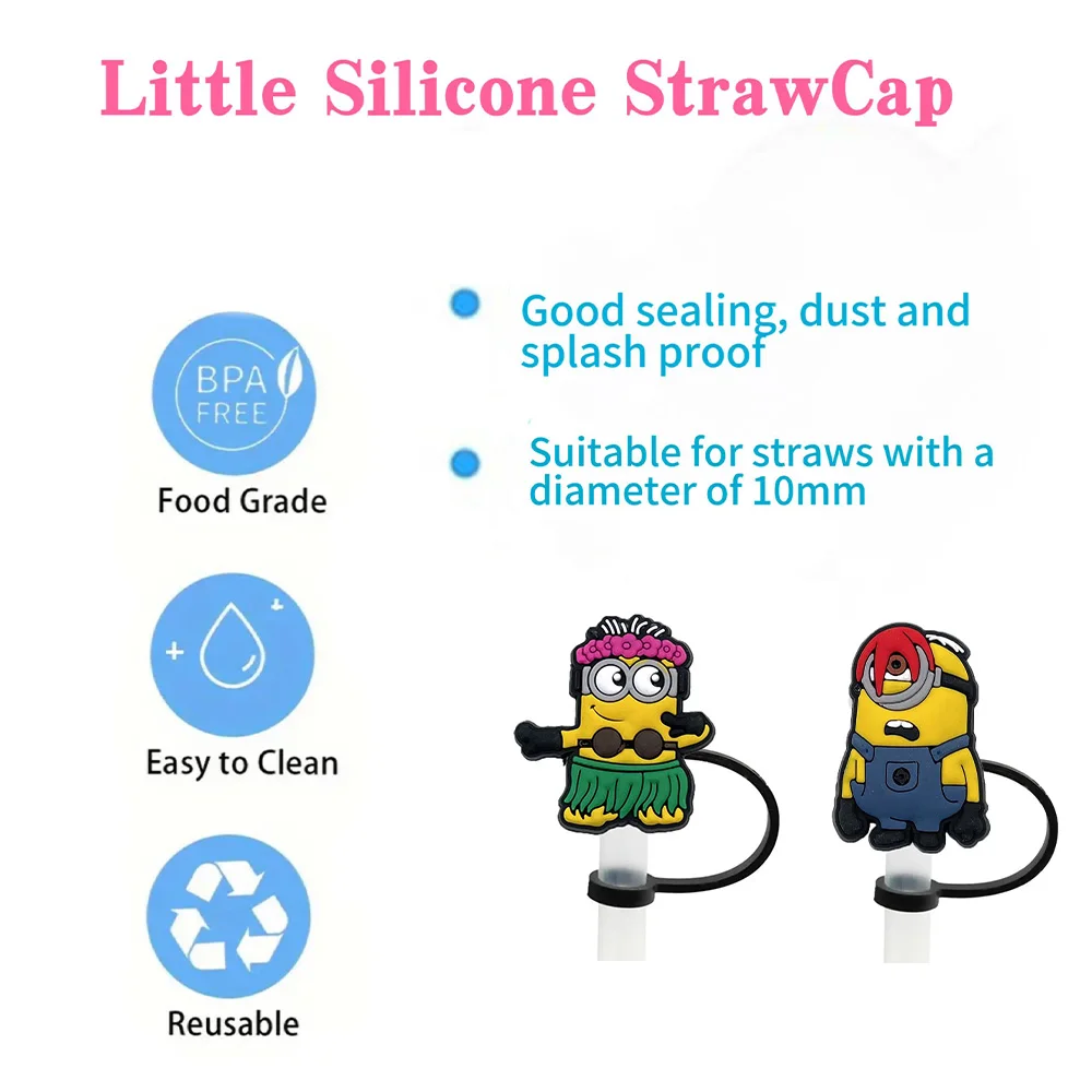 1-12pcs New cute Cartoon Straw Cover Cap 10MM Drink Straw Plug Reusable Fit Cup Accessories Straw Cap Charms Pendant child Gift