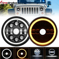 Wrangler Headlight 7 Inch Round LED Headlight H4 High Power 240W Double Angel Eyes Headlamp for Jeep JK Halley 24000LM 6000K 30V