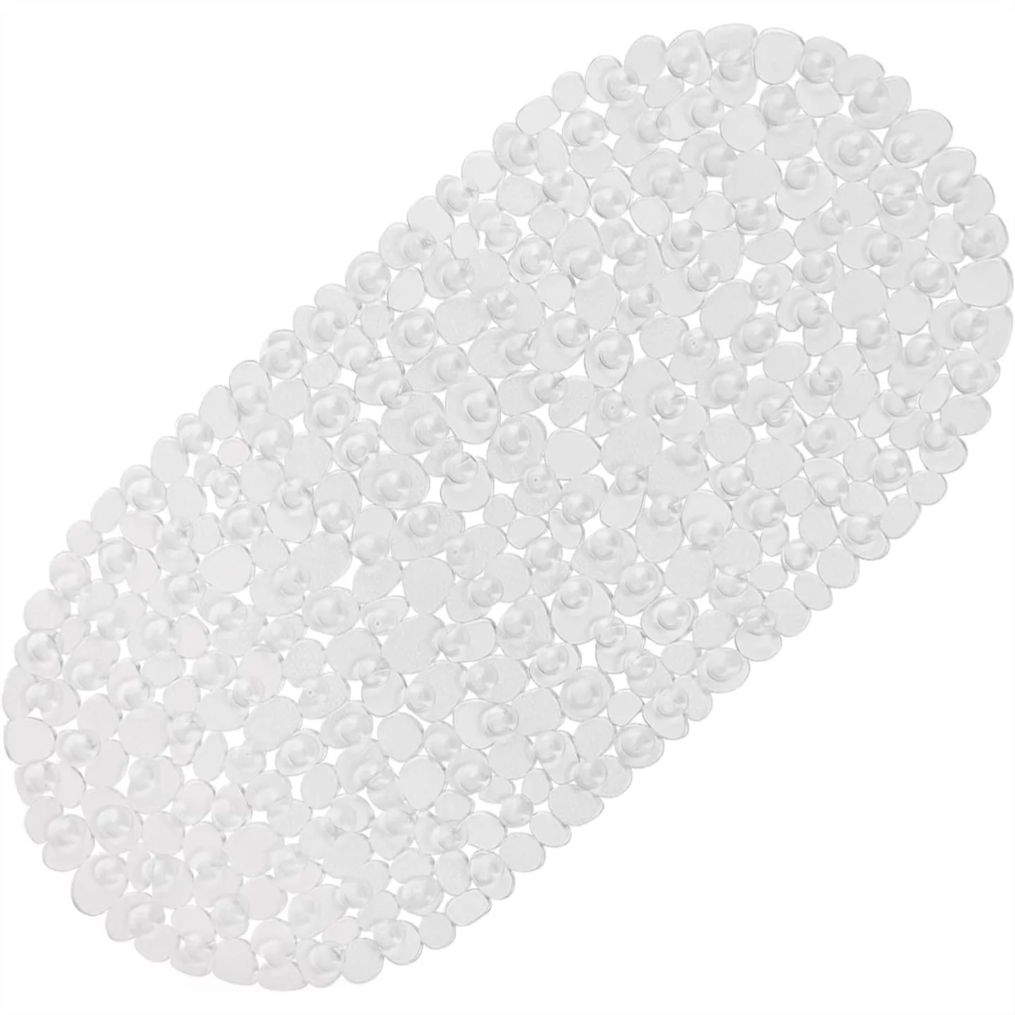 

Clear Non-Slip Pebbles Bath Mat with Suction Cups, Drain Holes for Shower, Machine Washable Oval 27x14 Inch