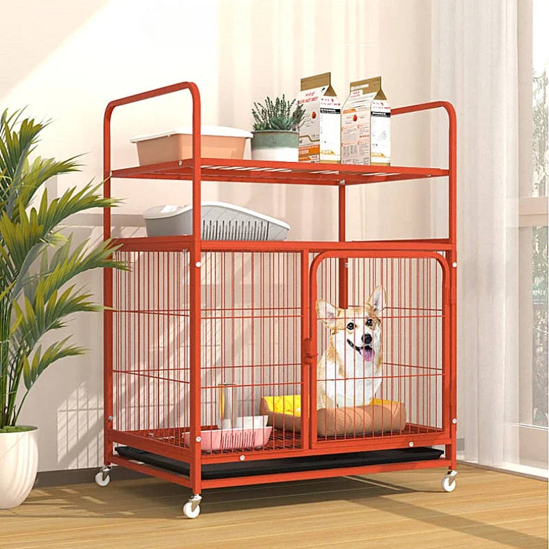 

Indoor Medium-Sized Dog House: Top Storage Kennel, Sturdy Dog Cage, Moving Pulley Pet House, Suitable for Corgi and Teddy