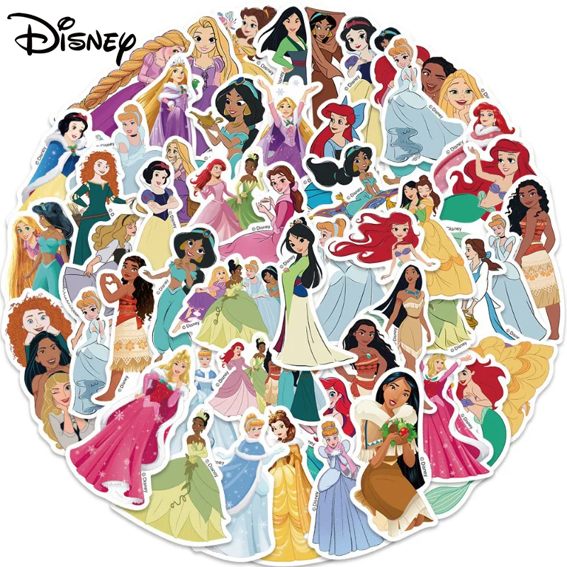

50Pcs Disney Princess Graffiti Stickers, Cute Mermaid Belle Cinderella Waterproof Decals for Phone Luggage DIY Decoration