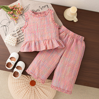 2pc/Set Baby Sets Summer Plaid Pattern Sleeveless Ruffled Design Children Clothes Cute Casual Vacation Baby Outfit Set