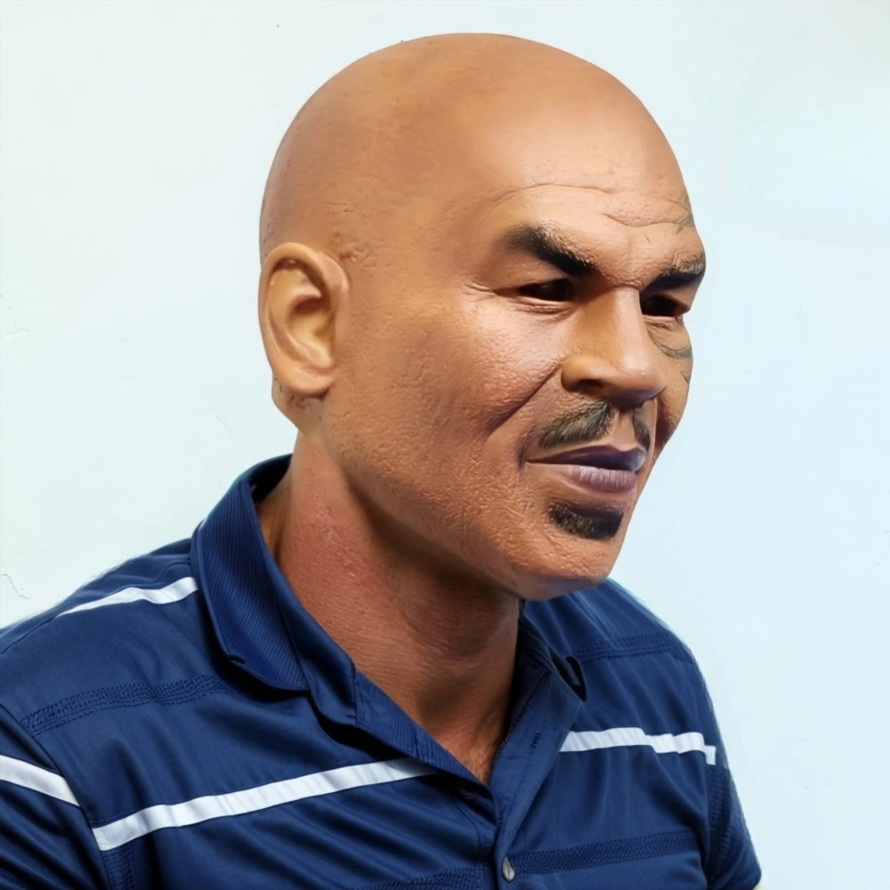 1PC Realistic Mike Tyson Latex Mask Fancy Dress Costume Accessory for Halloween Party Boxing Champion Cosplay Head Support Prop