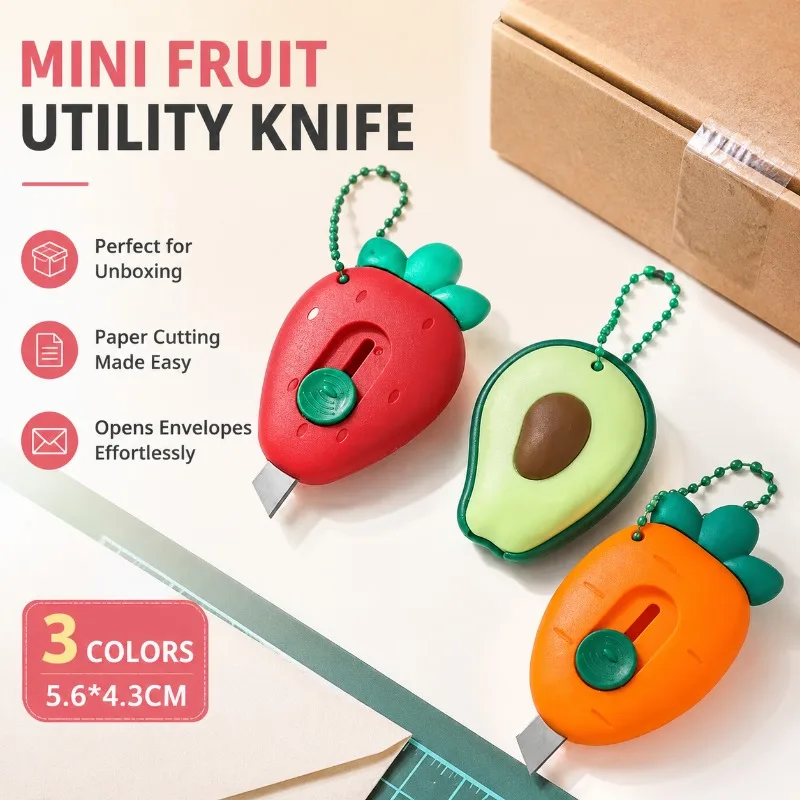 Mini Fruit Shape Utility Knife,Portable Cutter for Unboxing, Paper Cutting, Envelope Opening - 3 Colors, 5.6*4.3cm