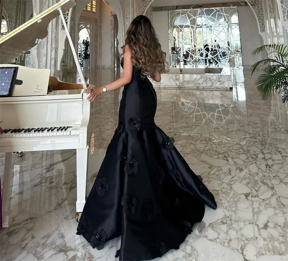 Customized  Evening Gown Saudi Arabia Strapless Trumpet Floor Length Applique HandmadeFlower Bespoke Occasion Dresses