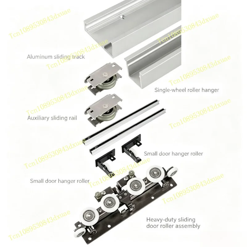 Hidden Sliding Door Track Fitting, Double Way Buffer Hanging Rail Hardware Accessories for Partition Sliding Doo