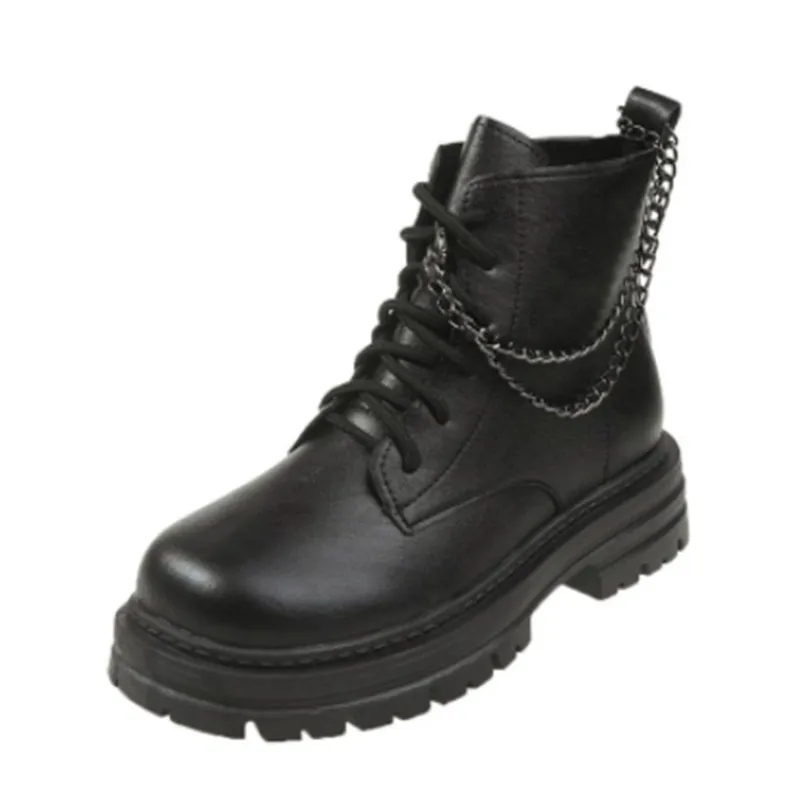 Women Spring Ankle Boots Female Increased Platform Short Boots Zip High Heel Boots Casual Shoes Woman Chain Fashion Plus Size 43