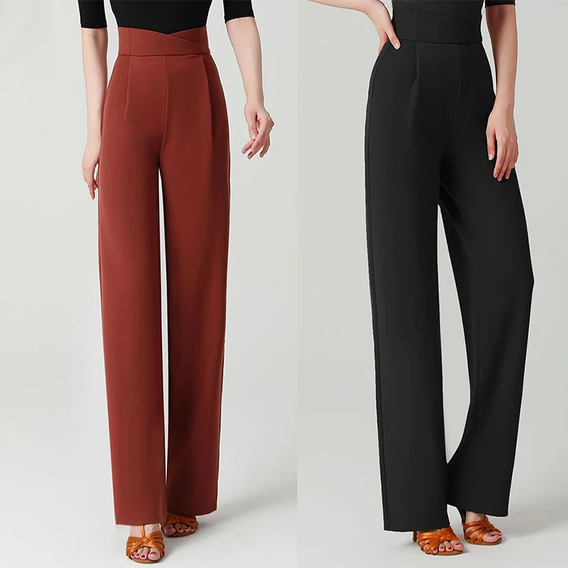 

Women Latin Dance Pants High Waist Straight Leg Pants Modern Dance Ballroom Samba Rumba Practice Stage Performance Costume