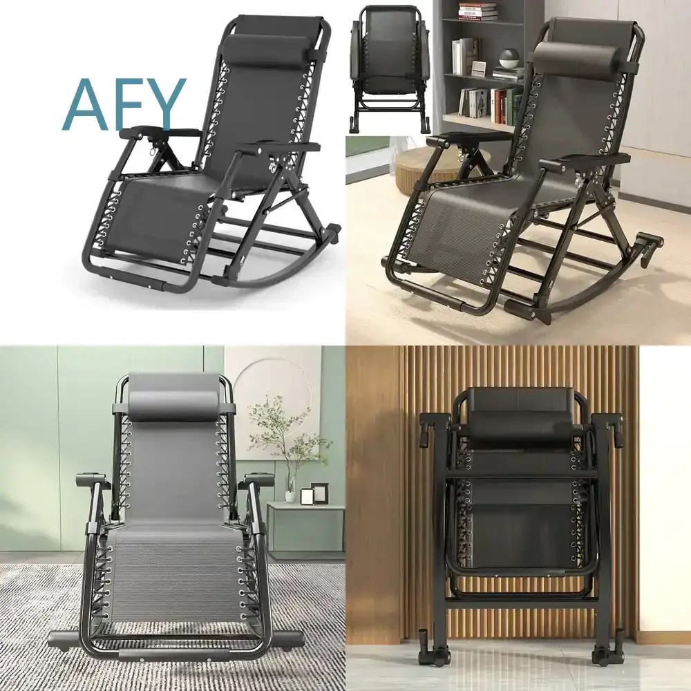 Retro Foldable Rocking Chair for Adult Chaise Longue for Balcony Leisure Folding Siesta Chair for Zero Gravity Relaxation