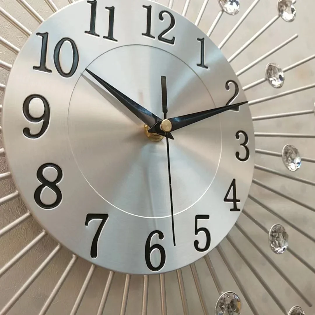 

Furniture 45cm Easy to read light luxury home decor modern decorative wall clocks large silver wall clock with diamonds