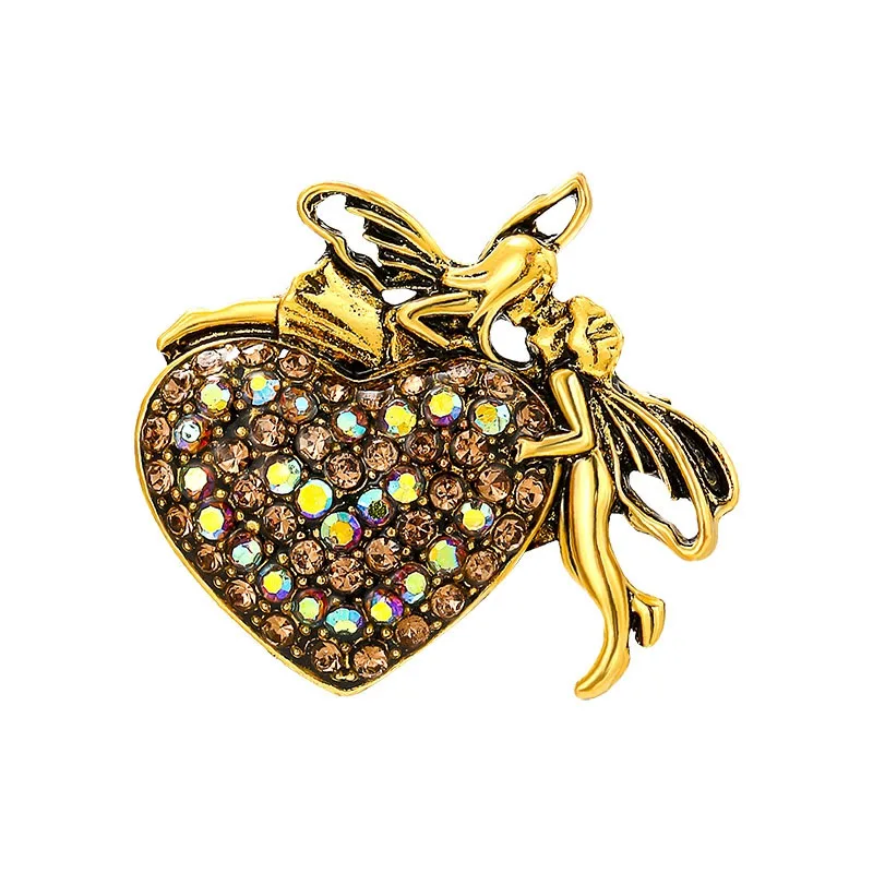 luxury novelty elegant simple mysterious rhinestone love heart ladies brooch to enhance the charm of hundred vintage