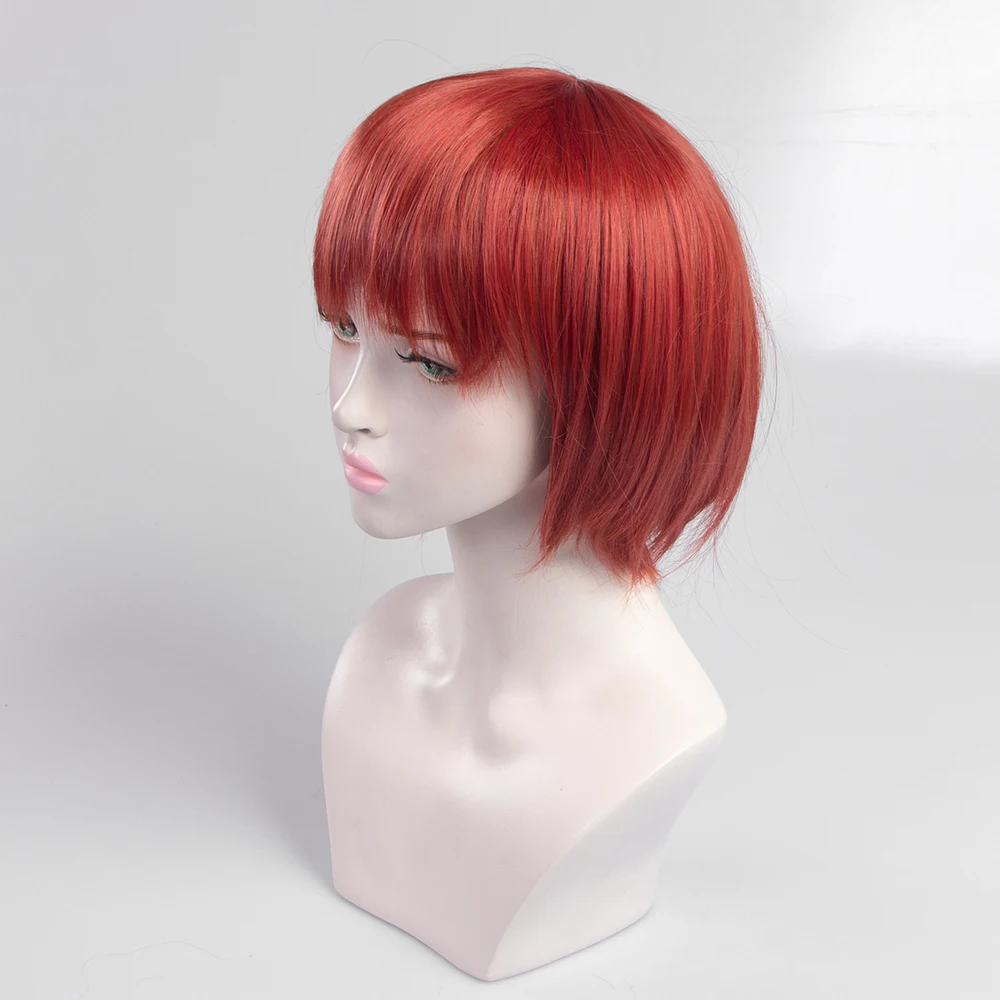 เกมใหม่ดันกันรอนปะ โคอิซูมิ มาฮิรุคอสเพลย์วิกผมสาวสีแดงผมสั้นวิกผมสังเคราะห์ทนความร้อนฮาโลวีนคาร์นิวัลพร็อพ