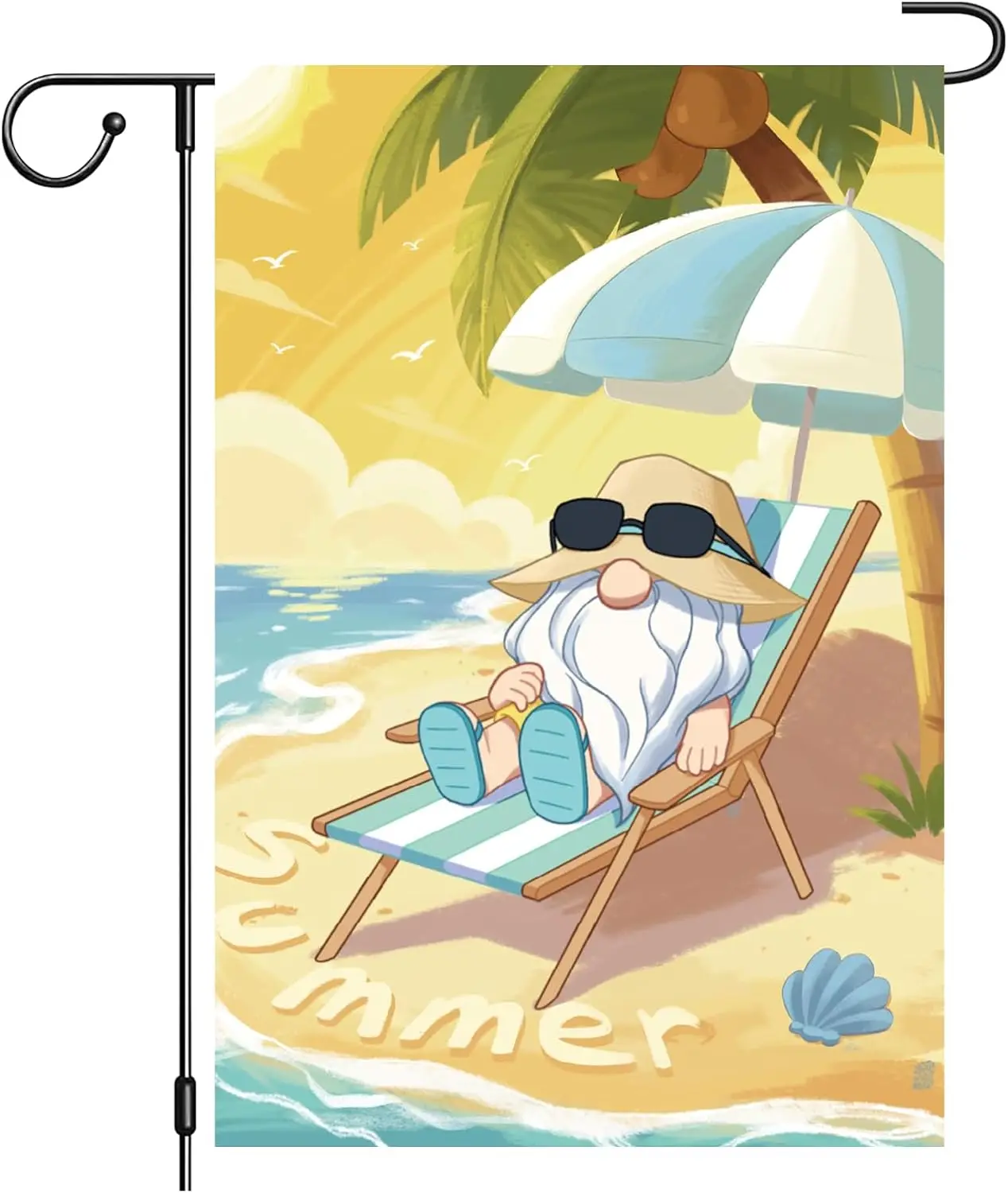 Summer Garden Flag, Beach Gnome Outdoor Decorative Banner, Summer Theme,Double Sided 12x18 Inch Outdoor Flag, Durable Polyes PPZ