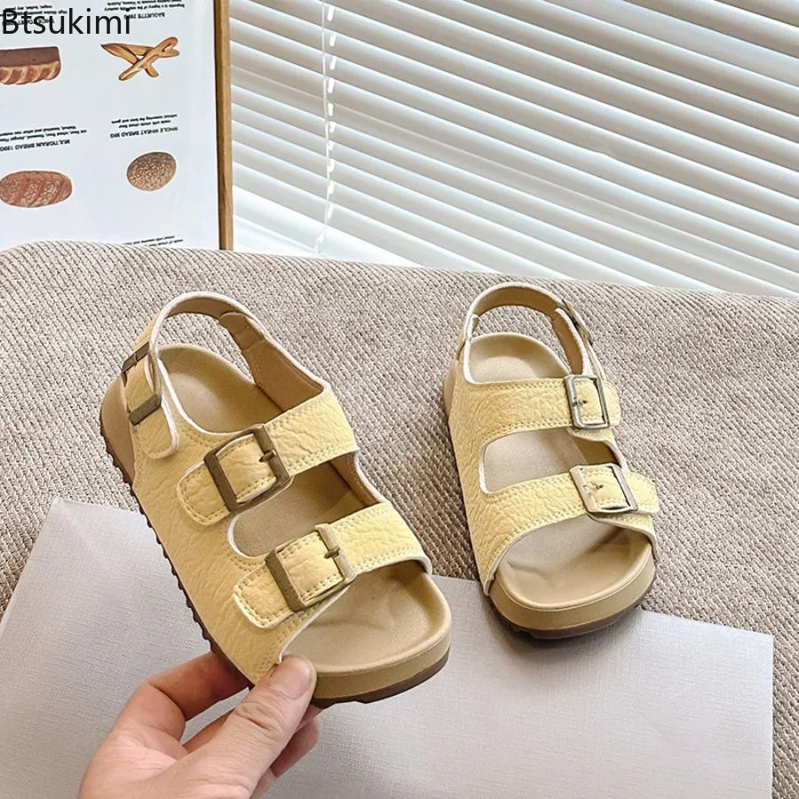 2026 Summer New Children's Shoes Fashion Retro Matte Leisure Sandals Metal Buckle  Shoes Outdoor Unisex Non Slip Beach Shoes