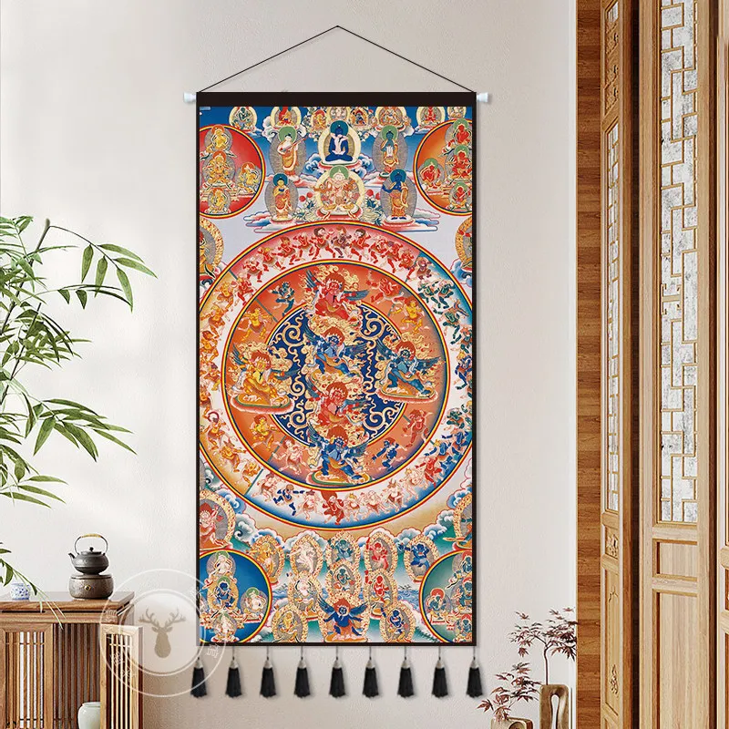 Tibetan Thangka Tapestry Wall Hanging - Boho Home Decor, Mandala Wall Art for Meditation Space, Ethnic Decorative Tapestry