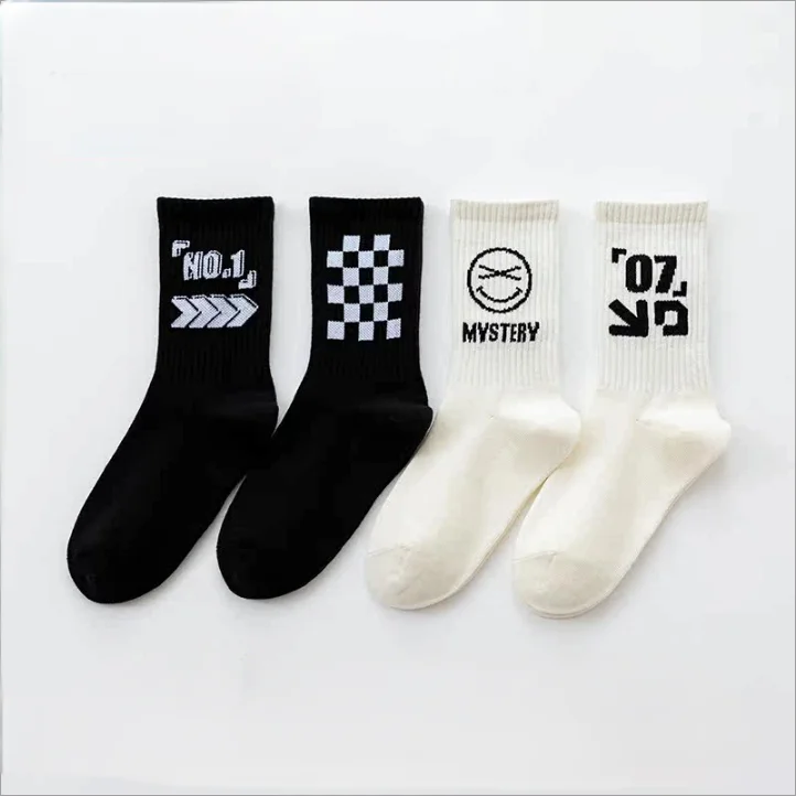 Kids' Breathable Geometric Socks Set of 4 Spring Autumn Comfy Sweat-Absorbing Odor-Eliminating Black White