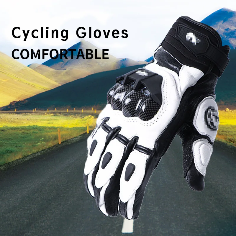 Whole Leather Perforated Carbon Fiber Motorcycle Gloves Road Motorbike Riding Gloves Men Breathable Motocross Gloves