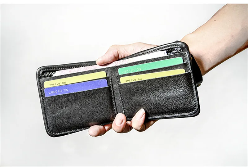 High quality soft genuine leather men's short wallet casual simple youth full real cowhide thin credit card holder black purse