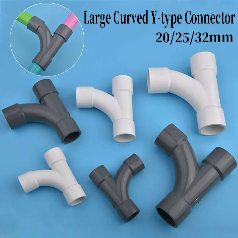 20/25/32mm PVC Large Curved Y-type 3-Way Connector Equal Hypotenuse for Big Flow Plumbing Systems Garden Aquarium DIY Pipe Joint