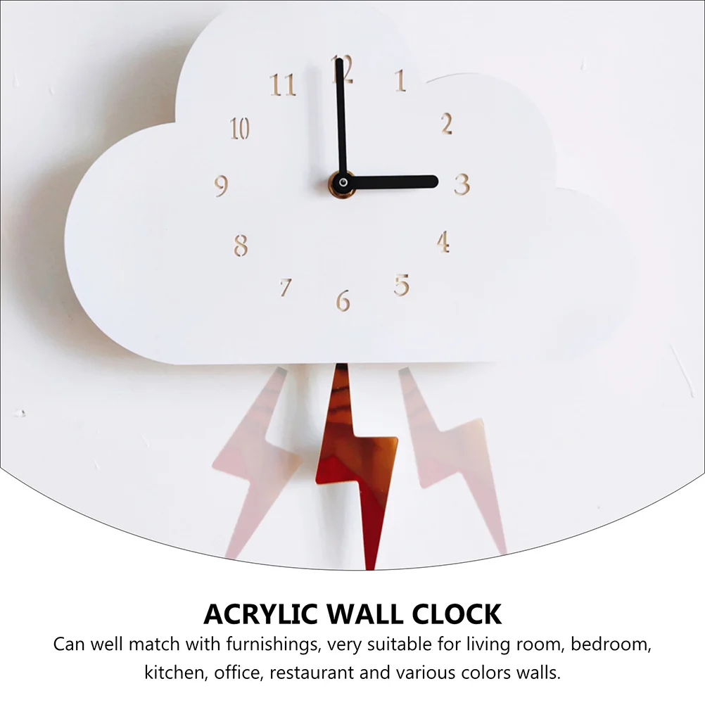 

Wooden Cloud Shape Wall Clock White Acrylic Swing Flash Kids Room Decor Living Bedroom Office Eco Friendly Teaching