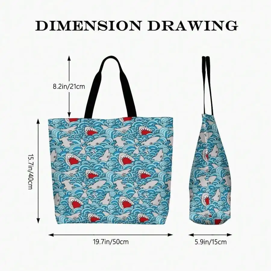 

Shark Wave Print Casual Tote Bag For Beach Vacation And Everyday Use