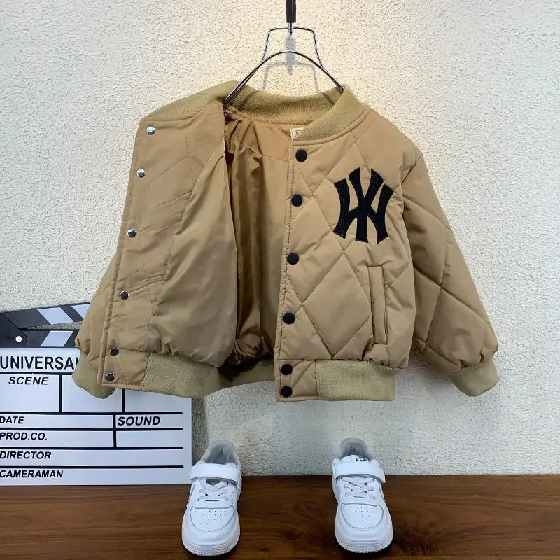 Boys Autumn Winter Quilted Padded Jacket New Children Fleece Jacket Boys Handsome Baseball Uniform Winter Coat Boys Clothes