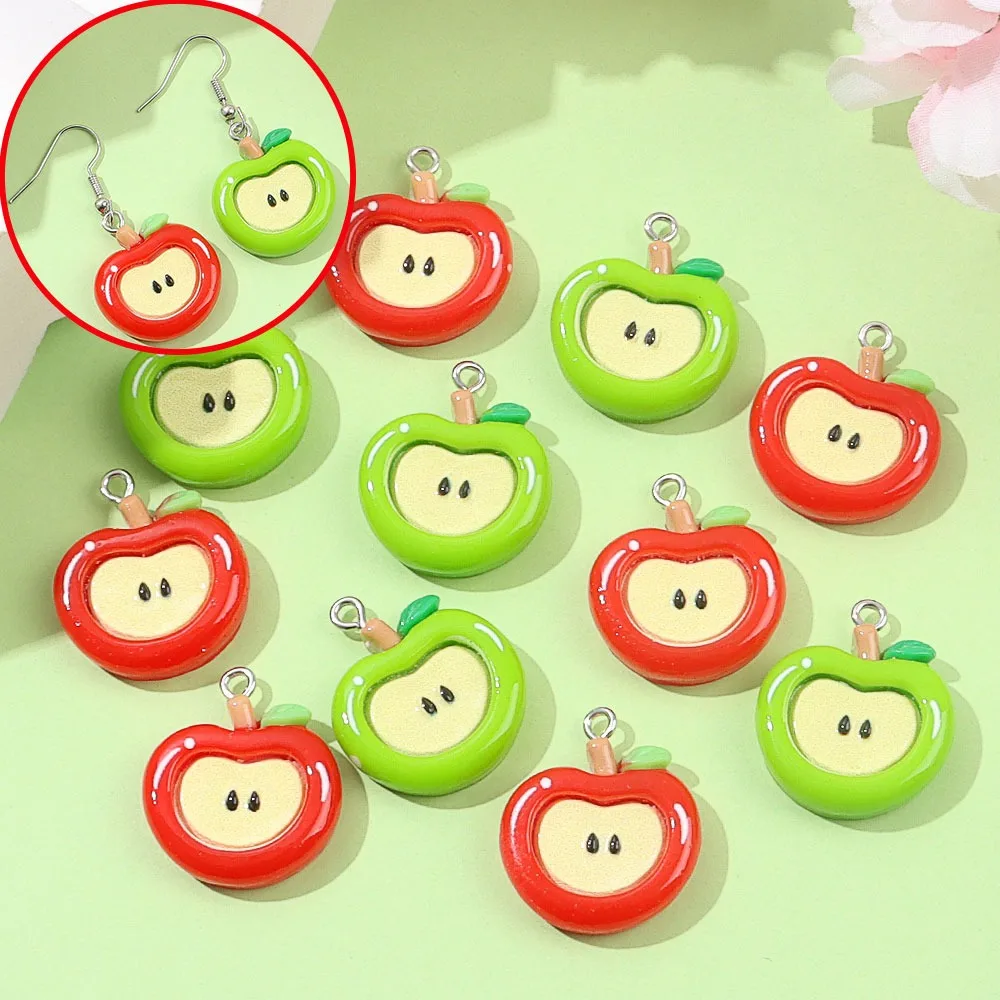 4/13/21 قطعة قلادة على شكل تفاحة مسطحة القاع ، أقراط قلادة ذاتية الصنع ، إكسسوارات هدايا عيد الشكر لعيد الحب وعيد الميلاد #1