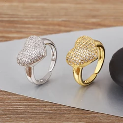 Nidin New Arrival Romantic Heart Shape Shiny Crystal Zircon Rings Adjustable For Women Men Valentine's Day Finger Jewelry Gifts