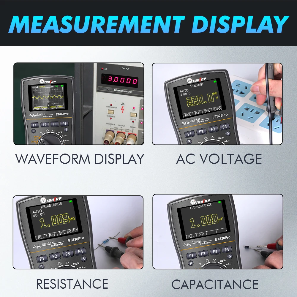 TOOLTOP ET828Pro 10MHz Handheld Digital Oscilloscope 50Msps Automatic True RMS Multimeter AC 565V High Voltage Oscilloscope