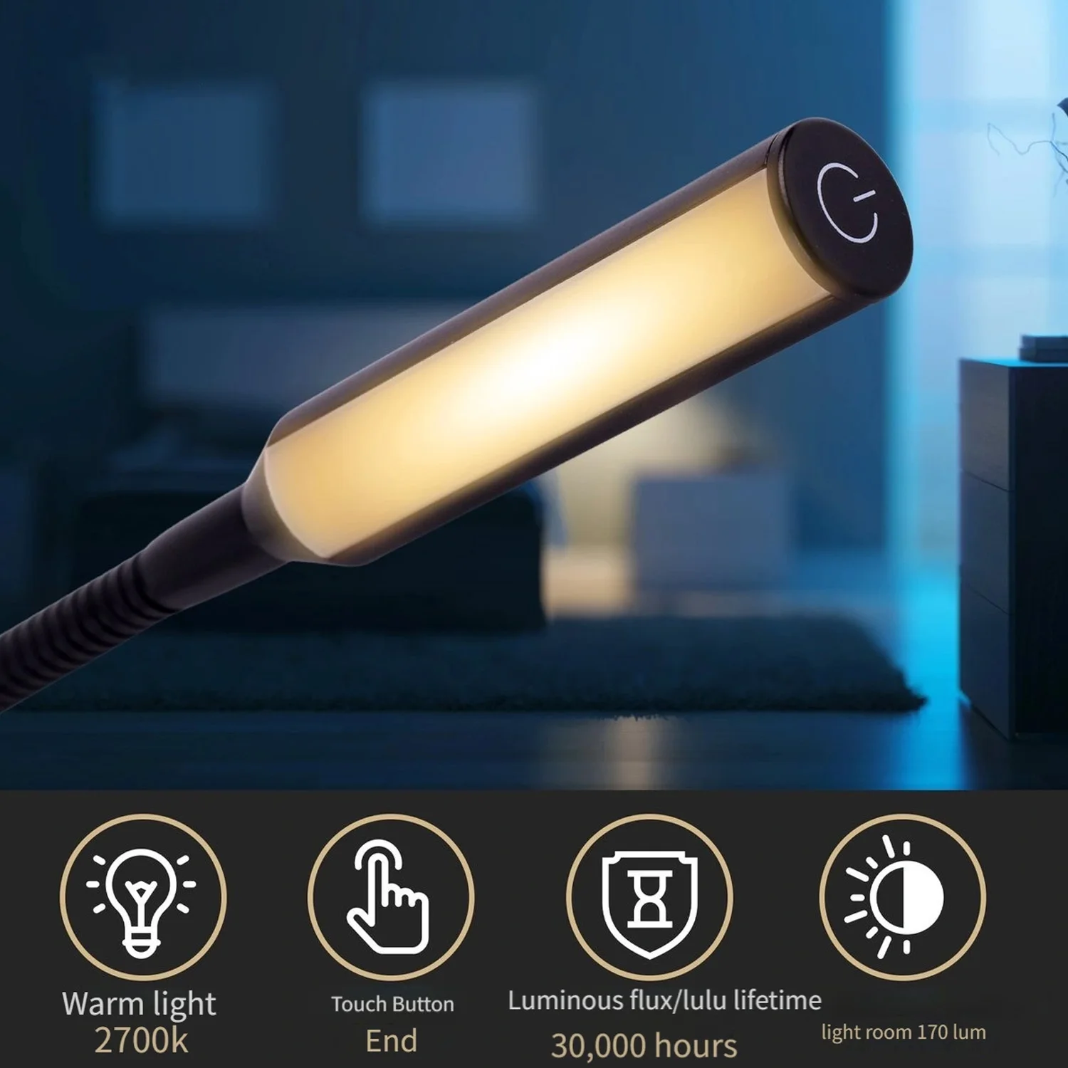2pcs Black LED Night Lights, Touch Control, Suitable For Home/Office/Reading/Work, Desktop Independent Reading Light