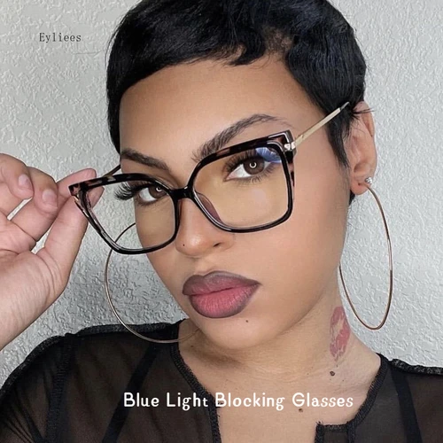 Montura de gafas de gran tamaño para mujer, gafas cuadradas de marca de moda, montura de ojo de gato y leopardo, gafas de bloqueo de luz azul