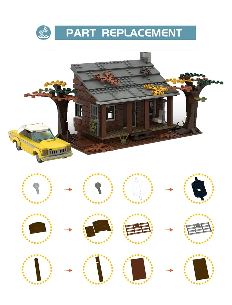 605PCS MOC Evil Dead Building Block Assembly House Model Horror Theme Knowby Cabin Olds Delta 88 Brick Toy Halloween Gift