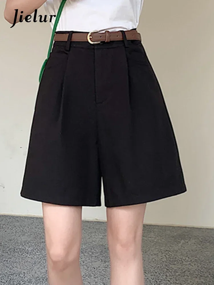 Jielur, pantalones cortos Cargo sencillos a la moda de verano para mujer, pantalones cortos ajustados de cintura alta de estilo coreano, ropa de trabajo informal holgada, pantalones cortos rosas y negros para mujer