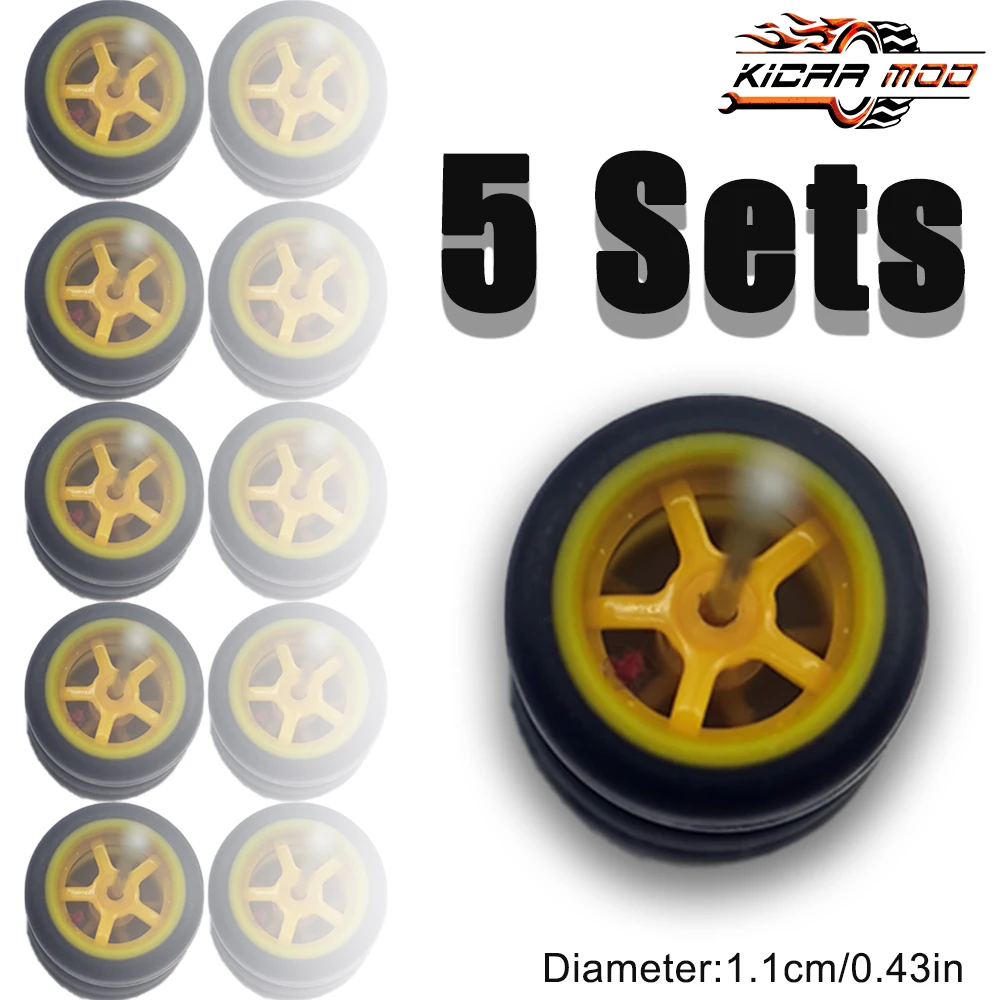 1/64 Wheels Rubber Tires ABS Wheels for Matchbox Tomica Mainline Diecast Model Car Refit Parts - Dia 11mm (5 Set)