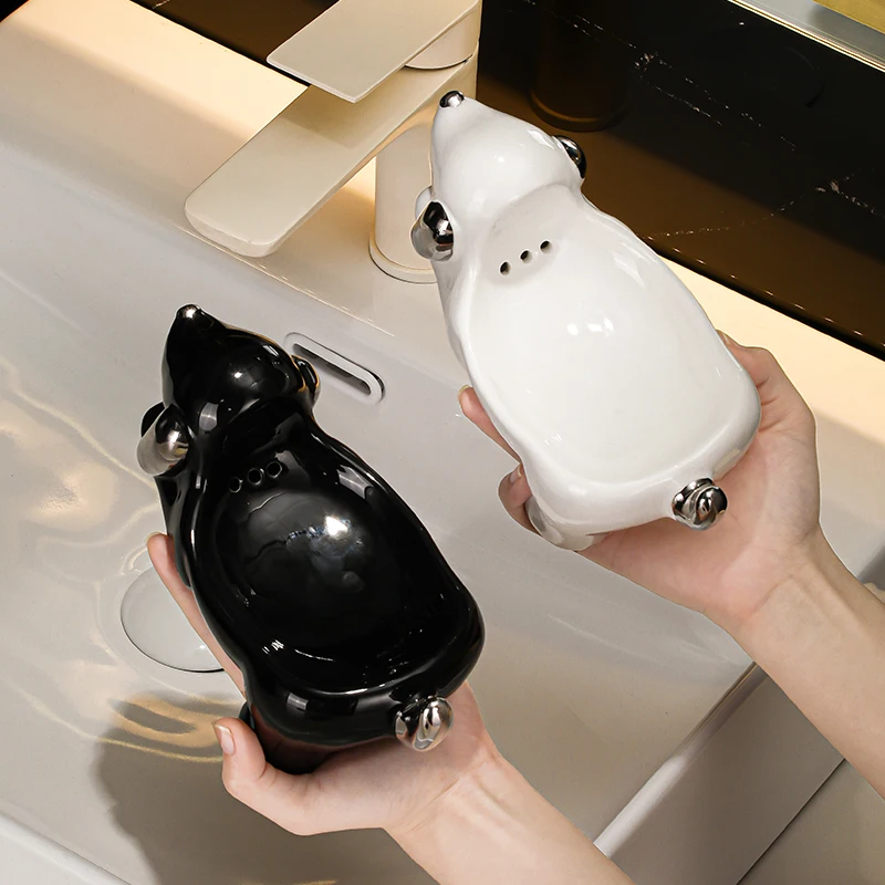 لطيف الكرتون استنزاف صحن الصابون الإبداعية المنزل السيراميك السجق الكلب لا تراكم المياه بالوعة صندوق الصابون حامل الصابون