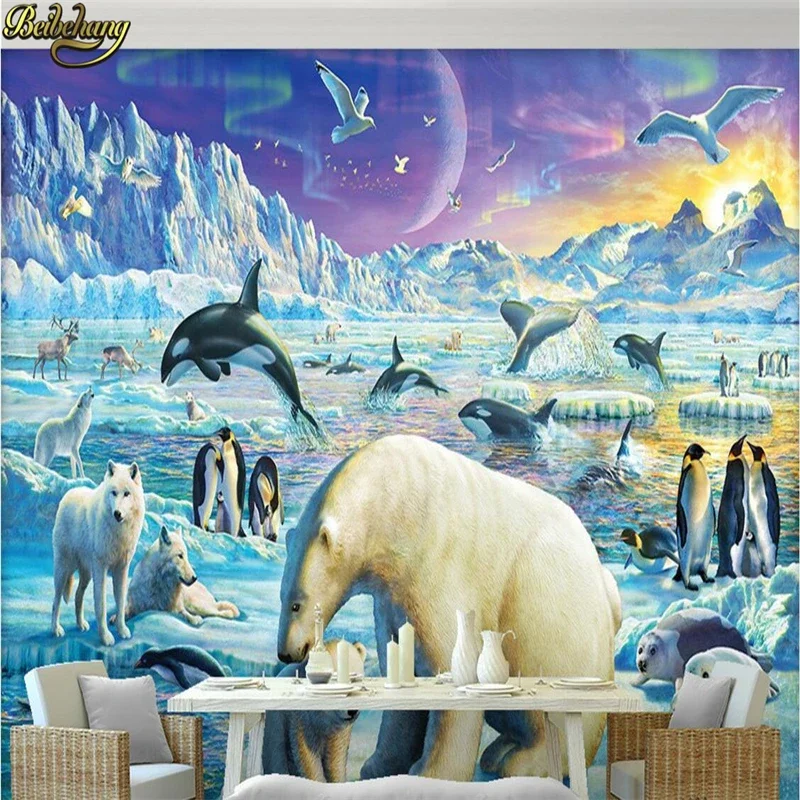 custom TV background Snow Killer Jumping Penguin Polar Bear Wallpaper Living Room Bedroom wall papers wall stickers home decor