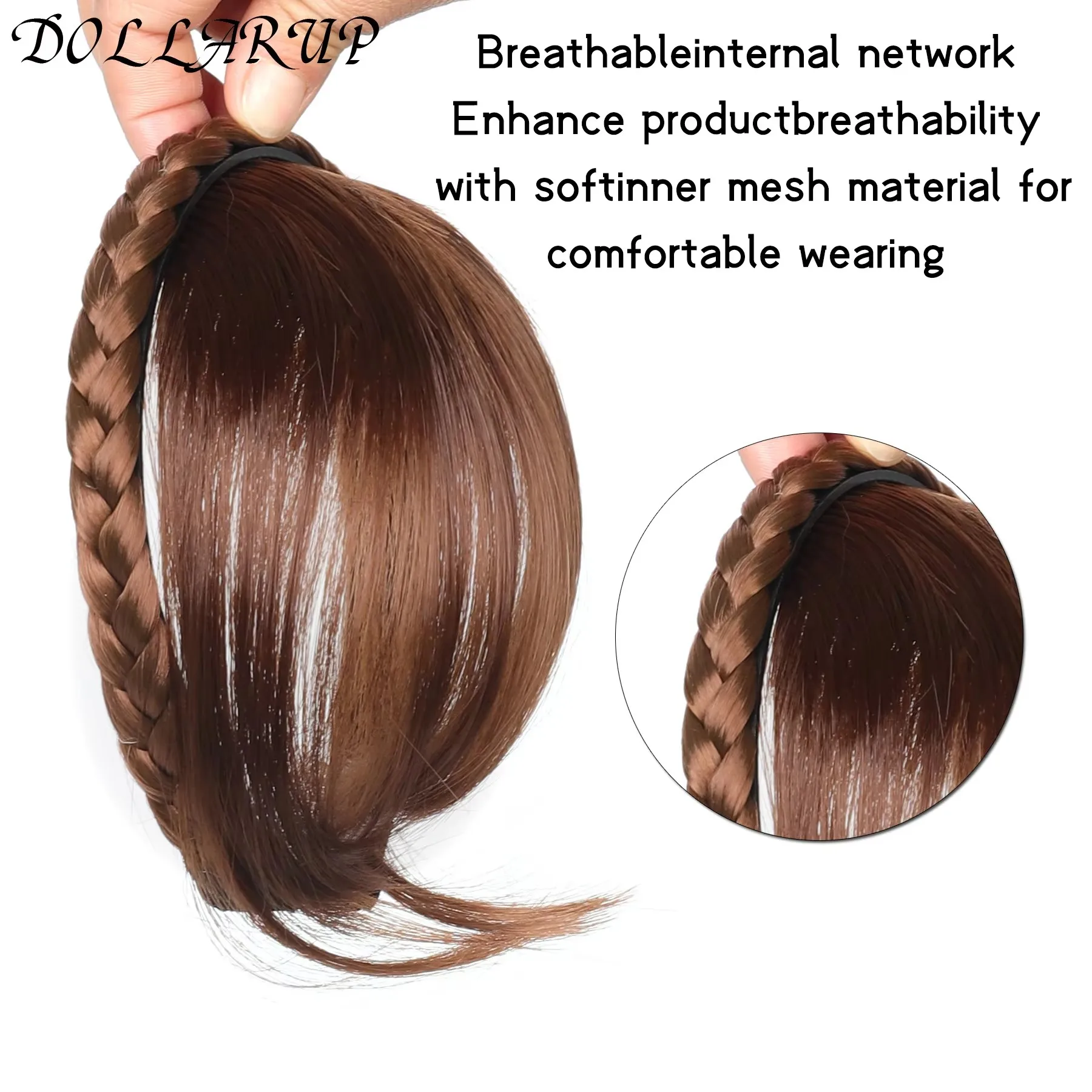 JKL Synthetic double braid headband bangs replacement block women's front hairline replacement natural curved straight hair