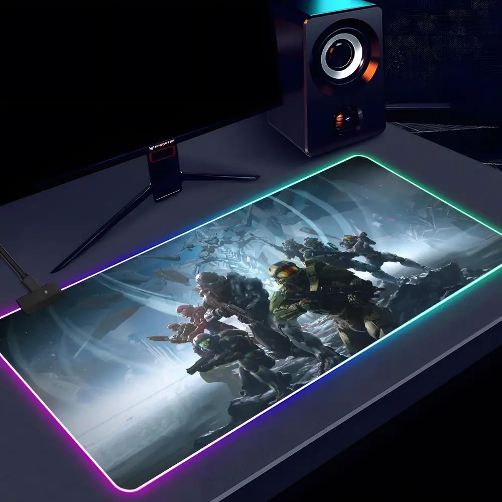 Imagem -02 - H-halo Shooter-mouse Pad Luminoso Rgb Antiderrapante Esteira de Mesa Grande Jogo Extra Grande Escritório 1000x500 mm