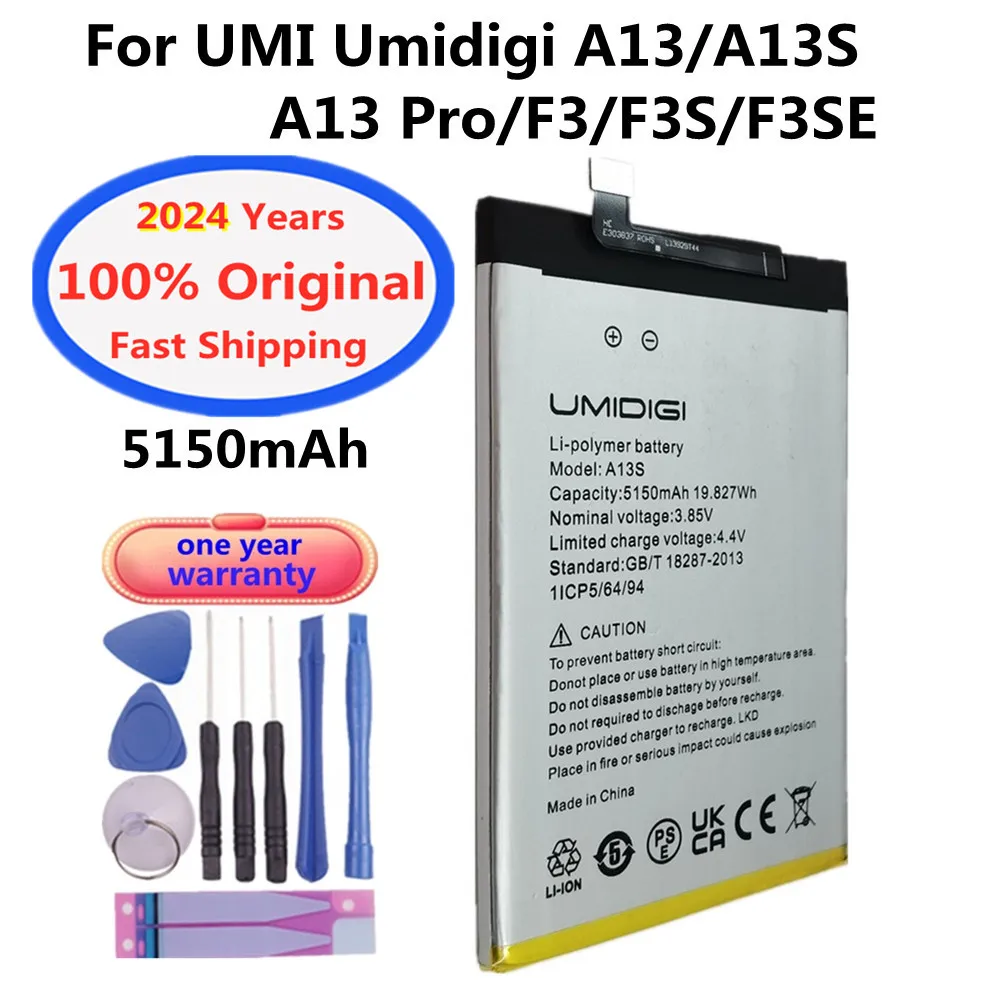 

2024 год новый 100% Оригинальный аккумулятор для UMI Umidigi A13 / A13 Pro A13S F3 F3S F3SE 5150 мАч Высококачественный аккумулятор для телефона