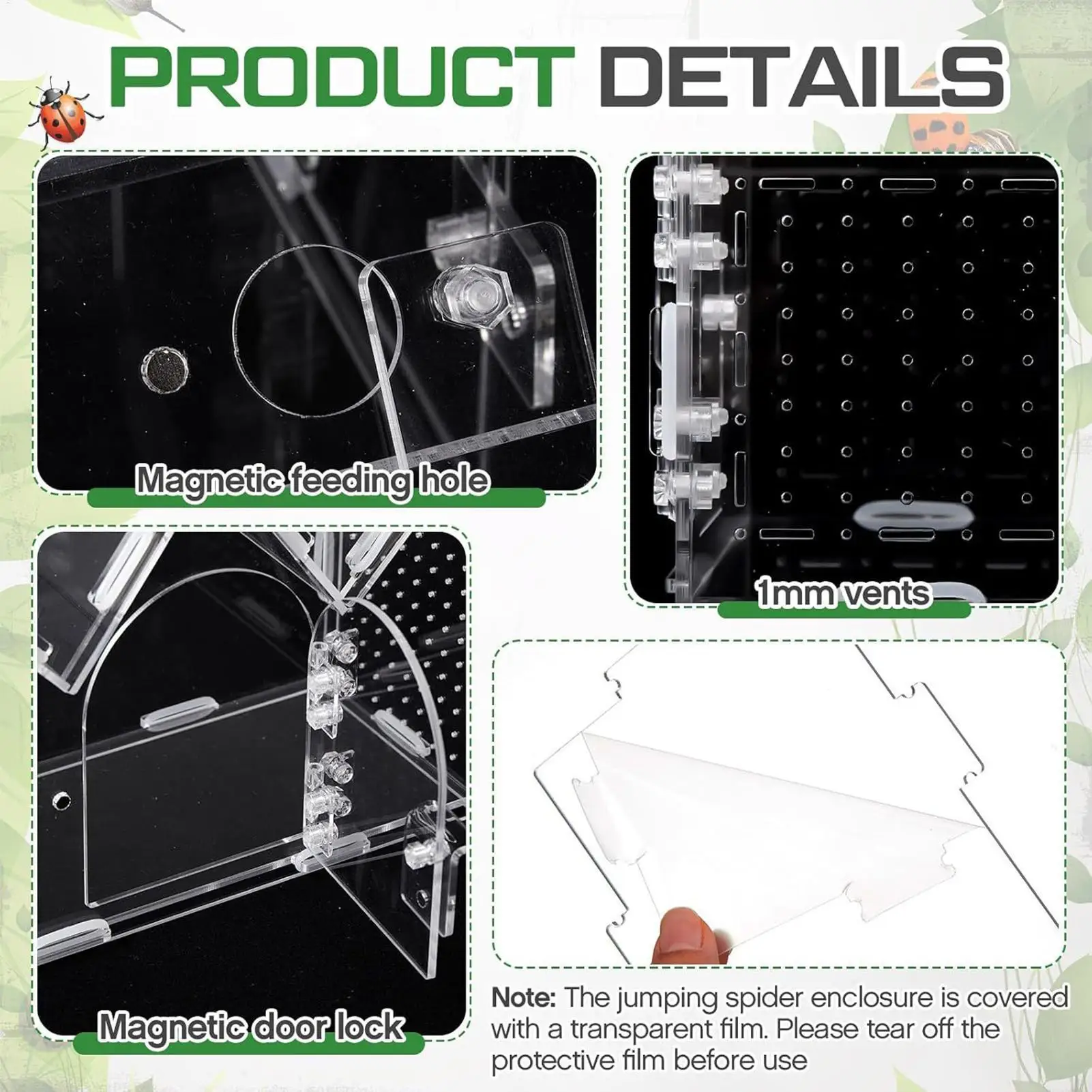Spider Enclosure Clear Acrylic Terrarium Box With Magnetic Doors Jumping Spider Enclosures For Mantis Reptile Snake Gecko view 5