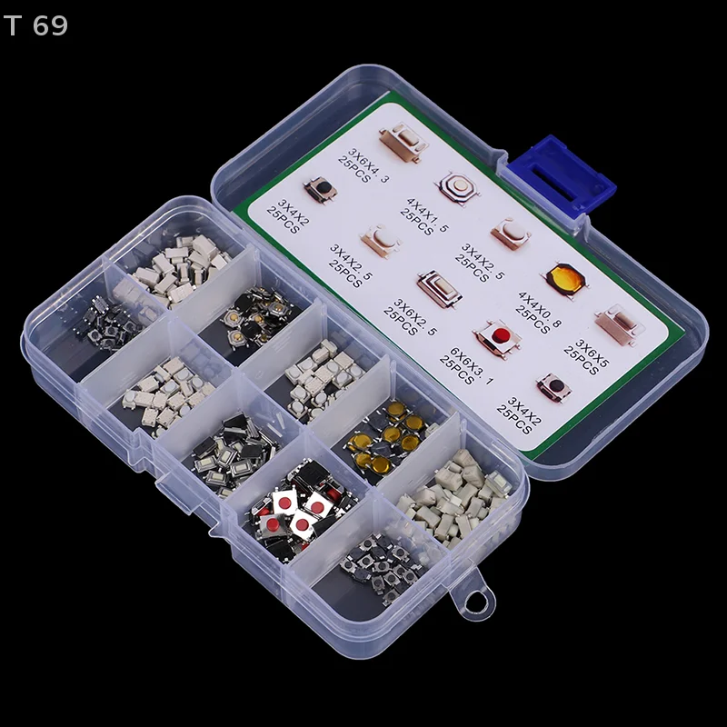 250Pcs 10 Types Patch Tactile Push Button Switch Car Keys Remote Control Touch Microswitch Kit Button pack 4x4 3x6 small buttons