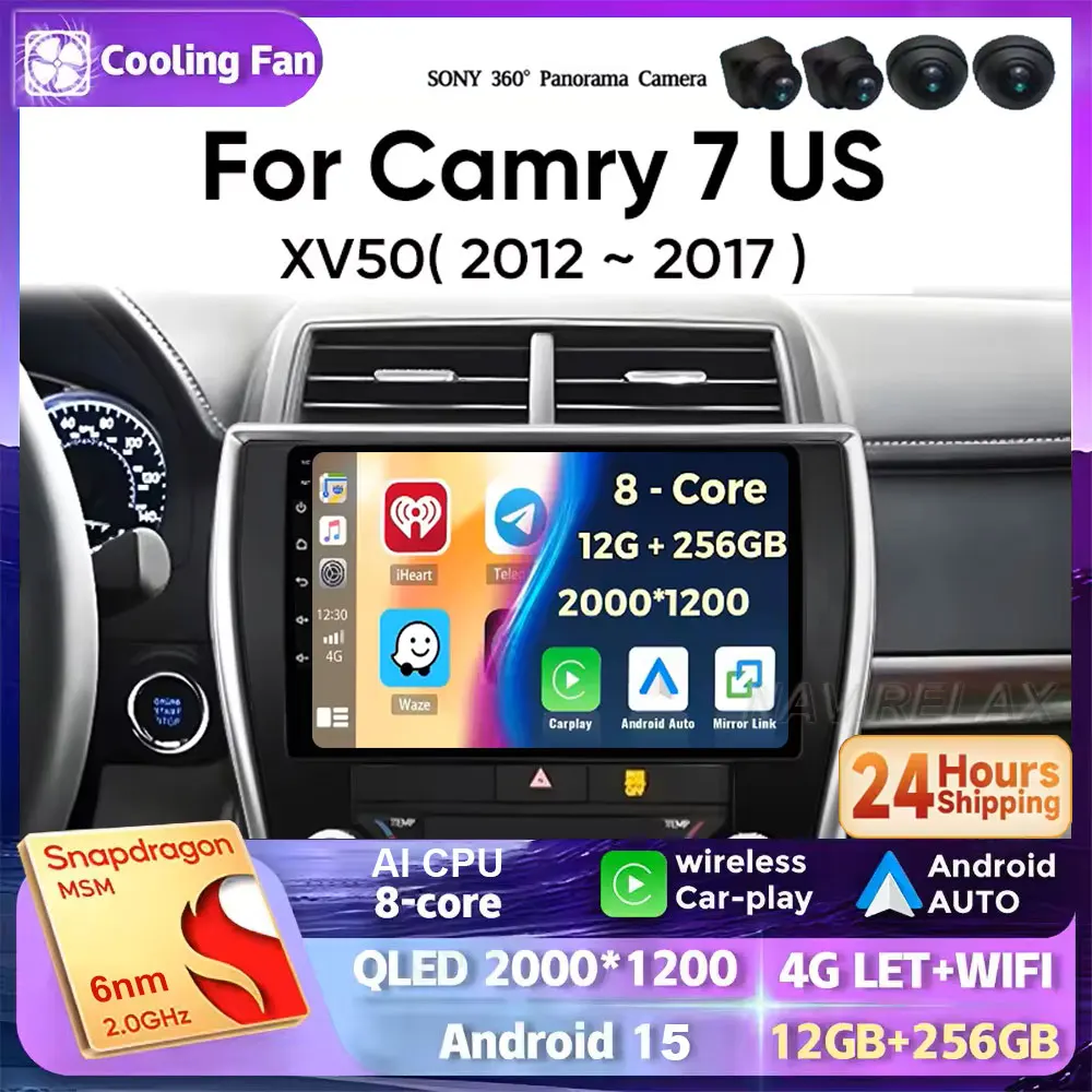 

Car Radio Android 15 Auto For Toyota Camry 7 XV 50 55 US Version 2012-2017 Carplay Multimedia Player Stereo 48EQ GPS DSP Din