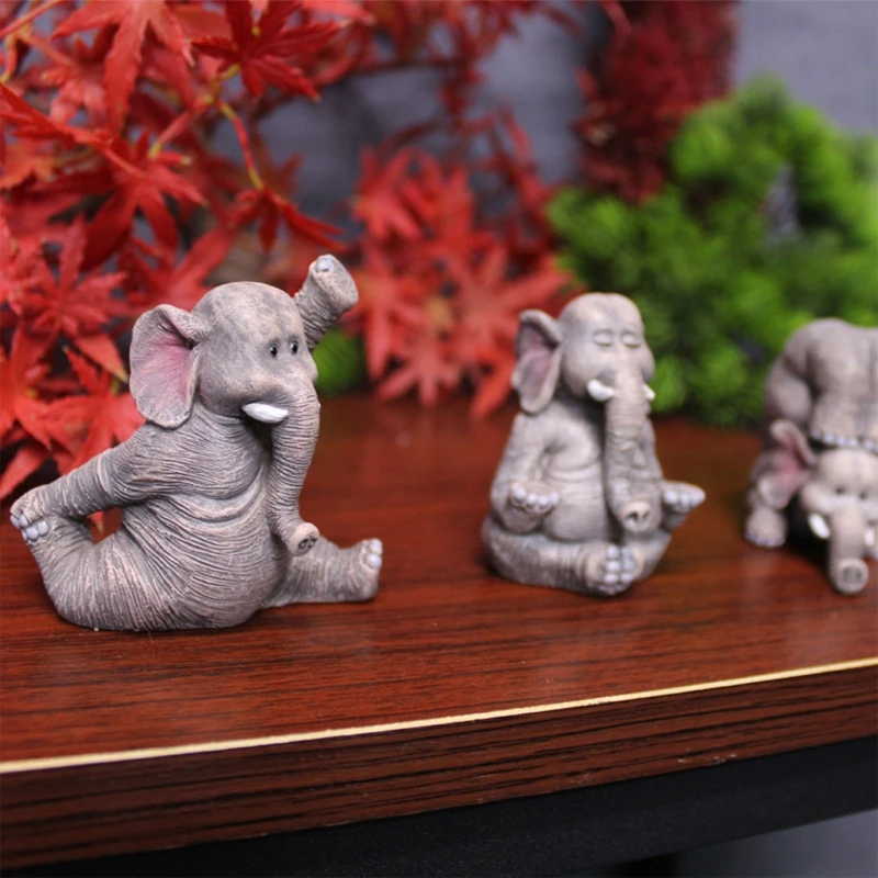 

Yoga Elephant Statue Home Decor Cute Elephant Sculpture 3pcs Mini Statue Ornament Collection Resin Animal Elephant Figurine