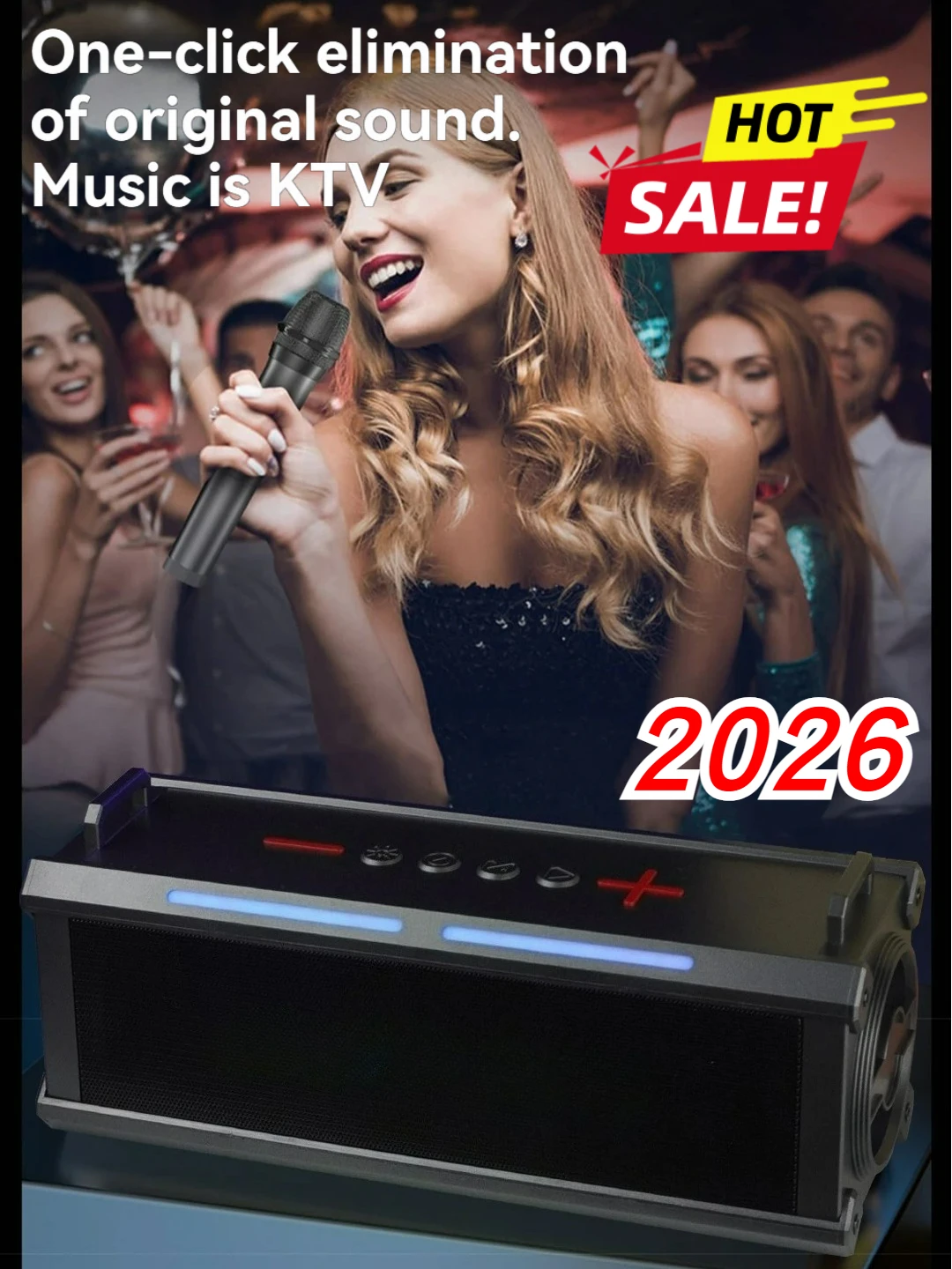 

Home Karaoke Speaker 20W Portable Bluetooth Sound System with Super Bass 2 Wireless Mics RGB Party Lights Built in Card