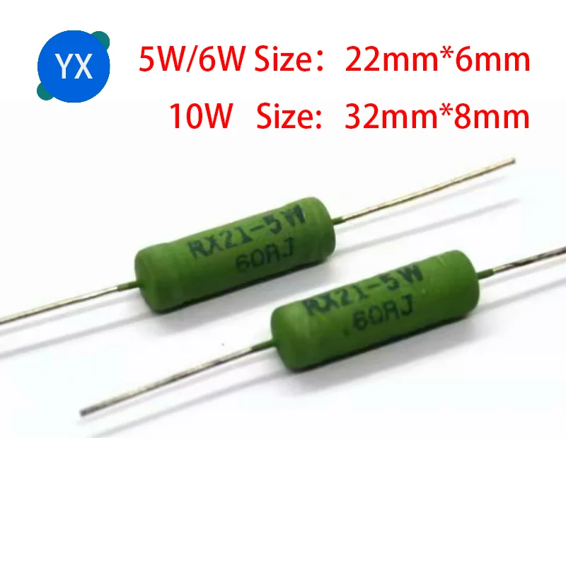 5PCS RX21 6W 10W Rezystancja drutu 5%0.1R 0.5R 1R 4.7R 10R 18R 20R 22R 24R 27R 30R 33R 36R 47R 100R 220R 470R 1K 10K 12K 15K