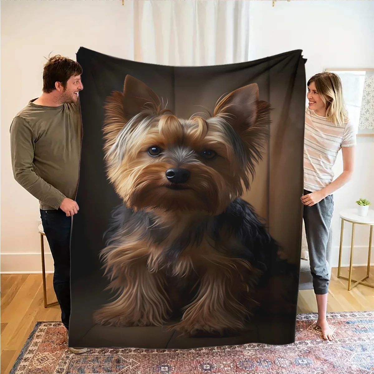 Yorkshire Terrier Patterned Fleece Blanket - Soft And Skin-Friendly, Providing Warmth, Suitable for Sofas, Beds, And Offices. Us