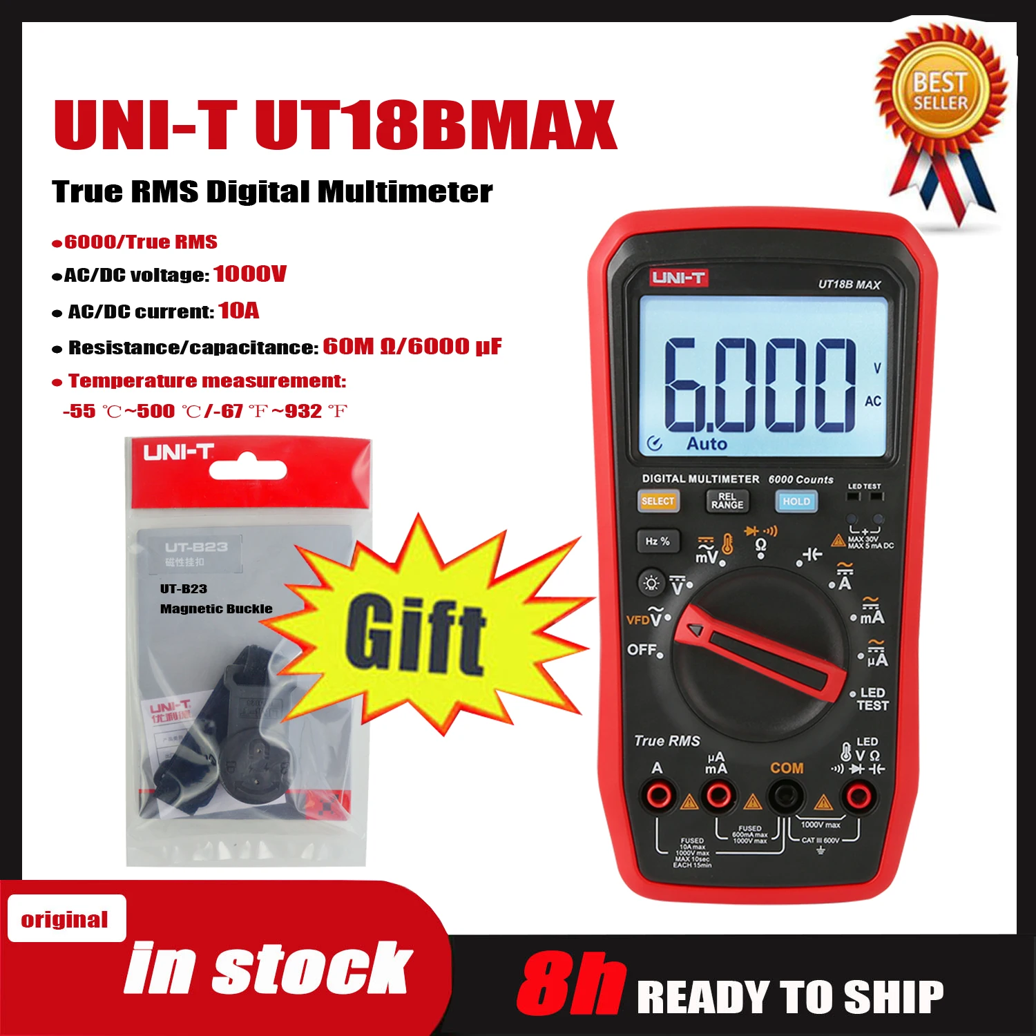 Imagem -03 - Multímetro Uni-t-digital Ut15b Max Ut17b Max Ut18b Max True Rms Voltímetro Amperímetro Testador de Capacitância Vfd Substituir Fluke 17b Max