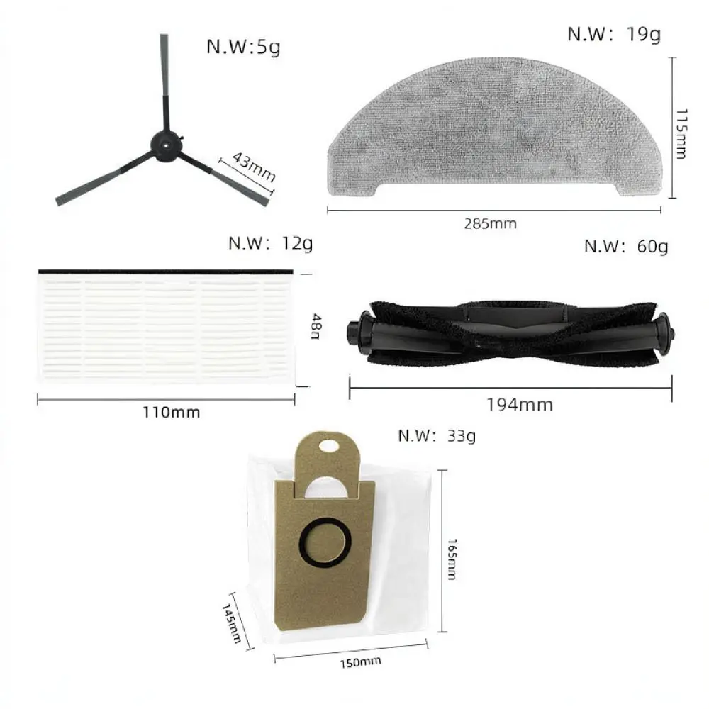 Replacement Accessories Kit For Neabot NoMo N2 Robot Vacuum Cleaner Main Brush Side Brushes Filter Mop Cloth Storage Bags