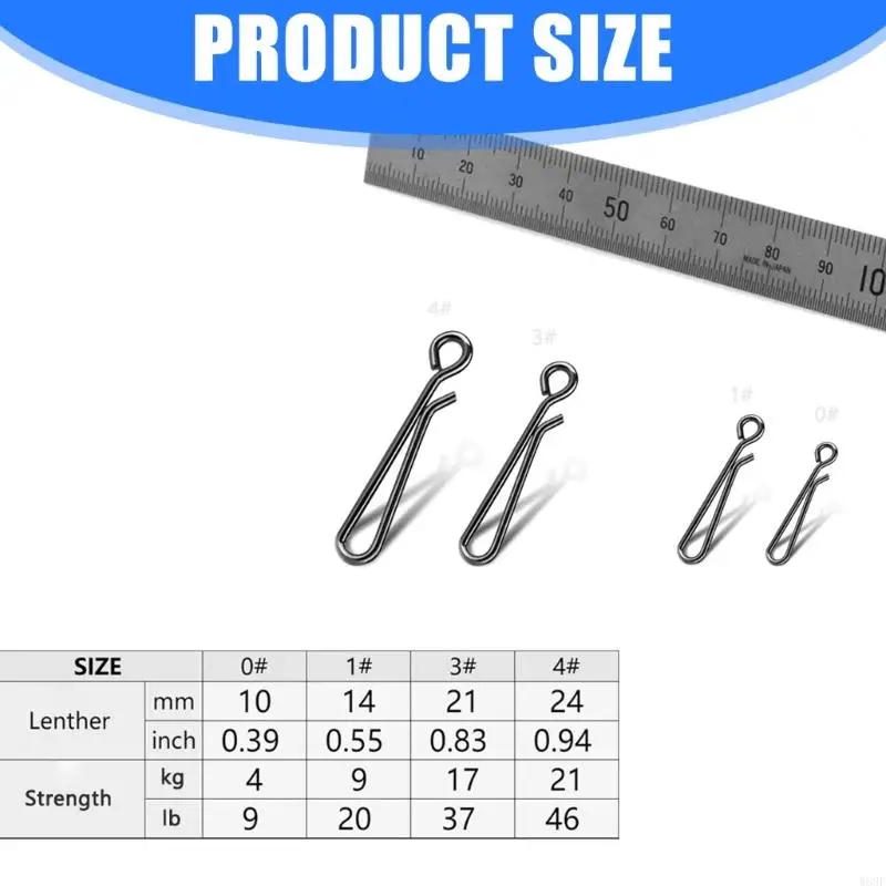 200pcs الصيد المفاجئة الارتباط مقطع إطلاق سريع المقاوم المقاوم المقاوم للصدأ للذوبان الاصطناعية معدات الصيد 4 مختلفة الحجم w89f