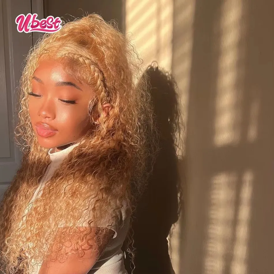 

#27 Honey Blonde Wig Colored Human Hair Curly Lace Front Wigs For Women 13x4 Transparent Jerry Curly Lace Frontal Wig Blonde Wig